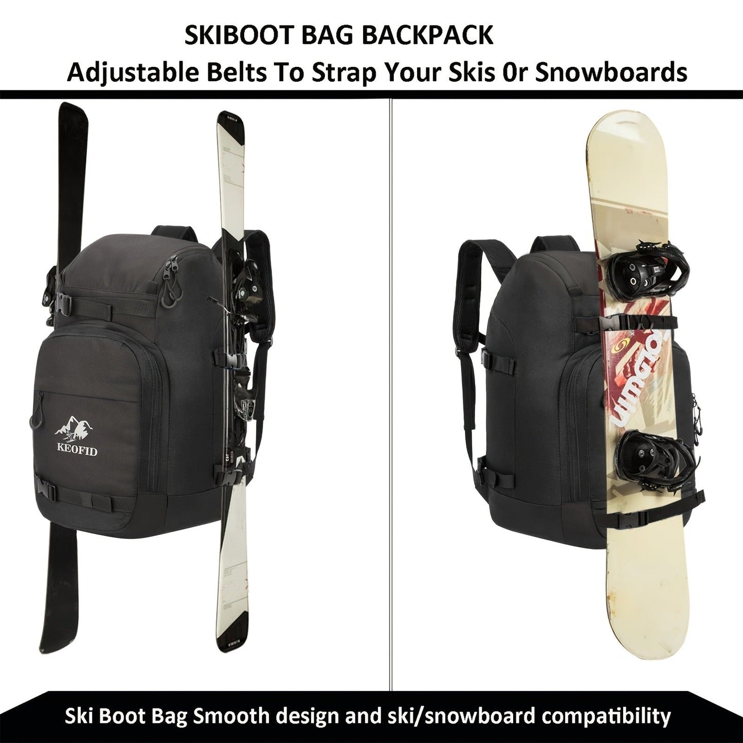 Ski Boot Bag Snowboard Backpack 40-50L Large Capacity Snow Gear Bag for Skiing Helmet Goggles Gloves Snowboard Accessories Winter Sports