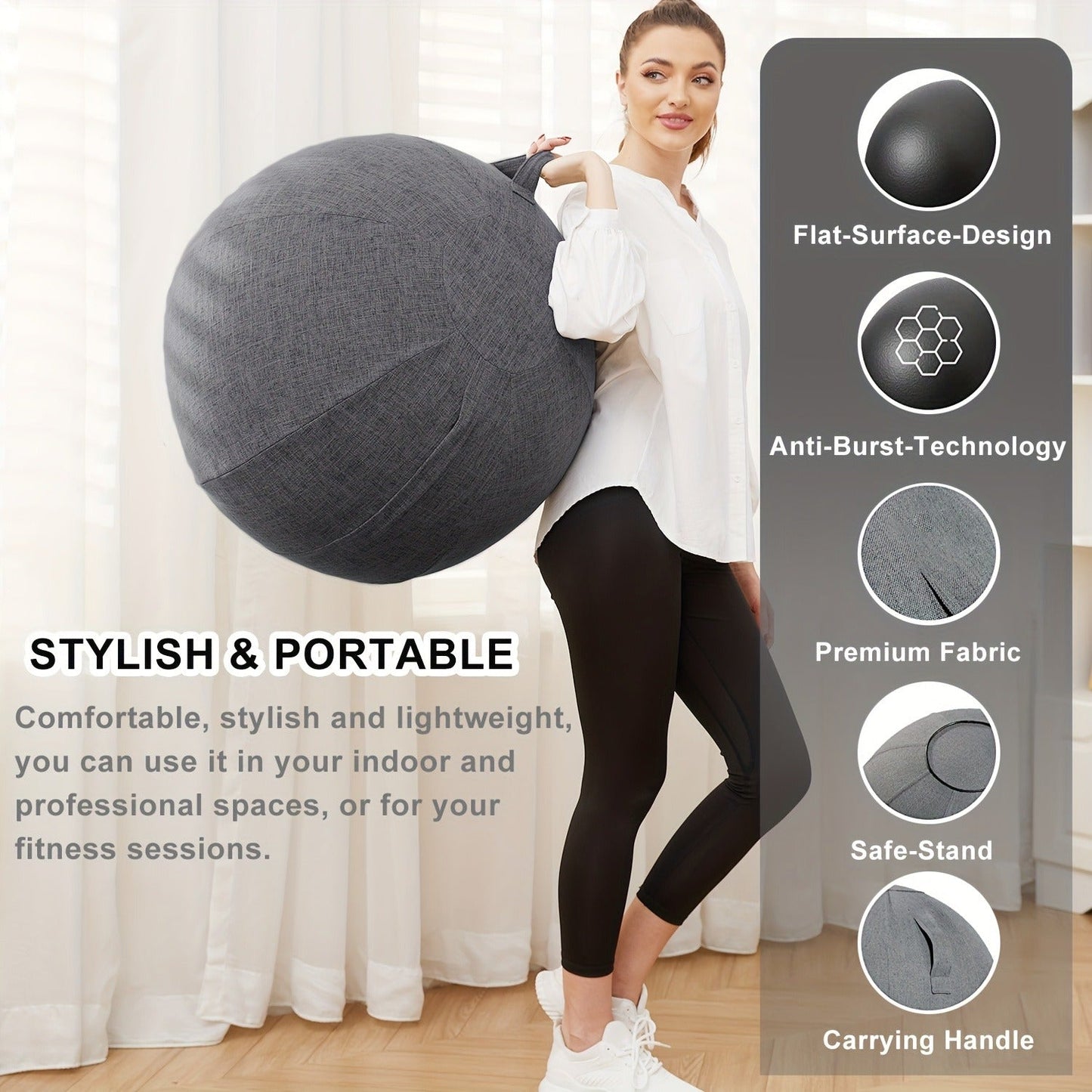 Fitness Equipment 65cm Exercise Ball with Fitted Fabric Cover Carry Handle Pump and Two Colors