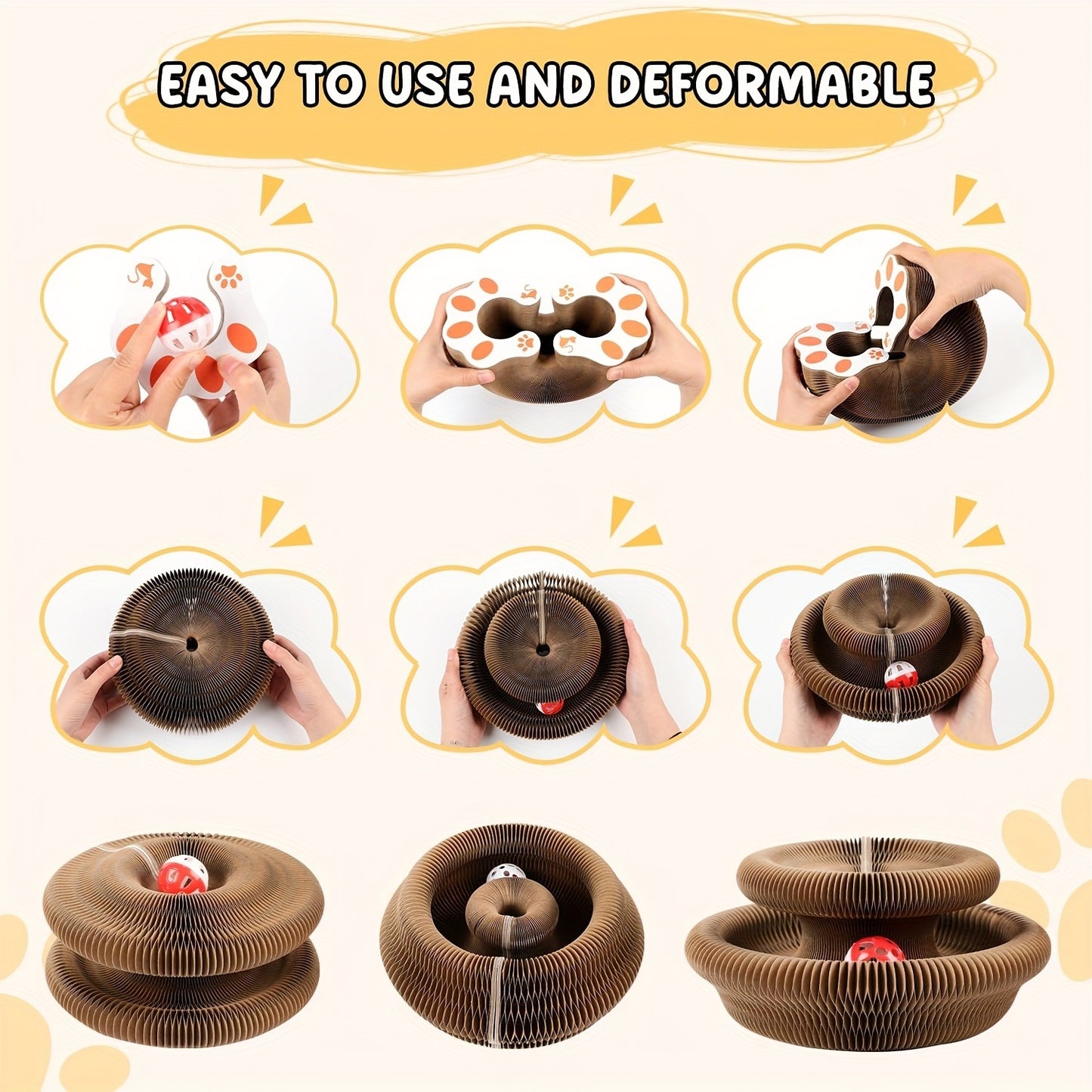 Cat Scratching Board with Ball Track & Bells – Foldable Organ Cardboard Scratcher Pad, Interactive Cat Toy for Indoor Cats