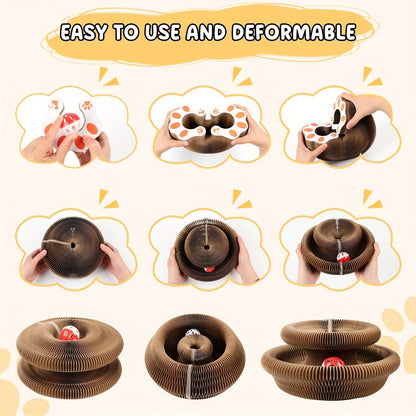 Cat Scratching Board with Ball Track & Bells – Foldable Organ Cardboard Scratcher Pad, Interactive Cat Toy for Indoor Cats