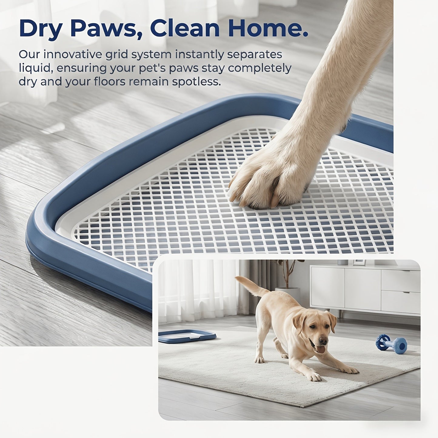 Indoor Dog Potty Tray with Removable Grating – Leak-Proof Puppy Training Toilet, Washable Pee Pad Holder for Apartments