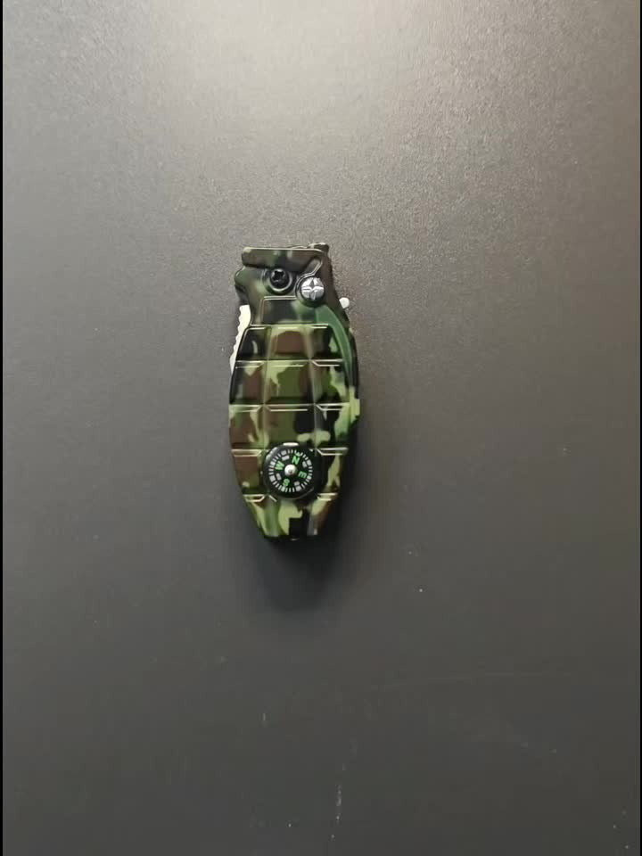 Camouflage Grenade-Shaped Butane Torch Lighter with Built-In Compass and 7.3 cm Body Height