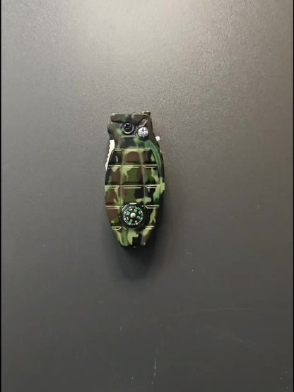 Camouflage Grenade-Shaped Butane Torch Lighter with Built-In Compass and 7.3 cm Body Height