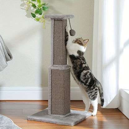 Cat Scratching Post Multi-Tier Sisal Tower for Indoor Cats – 18.9" & 32" Cat Tree with Hanging Ball Toy, Natural Sisal Rope, Sturdy Base
