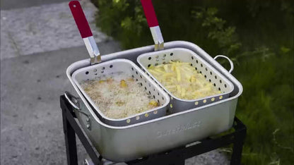 Outdoor Deep Fryer 18 Qt Dual Basket Propane Fish Fryer 58000 BTU Cast Iron Burner with Stand for BBQ Camping Tailgate
