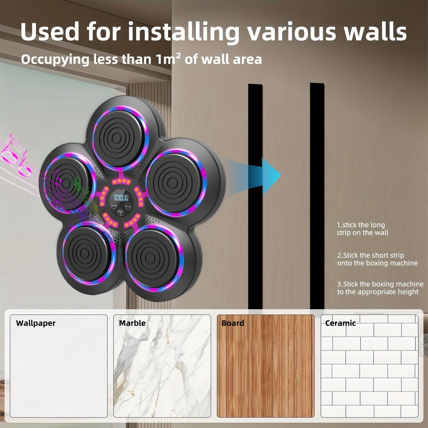 Wall-Mounted Five-Pad Boxing Target with Music Controls and Black or Upgraded-Lighting Checkout Options