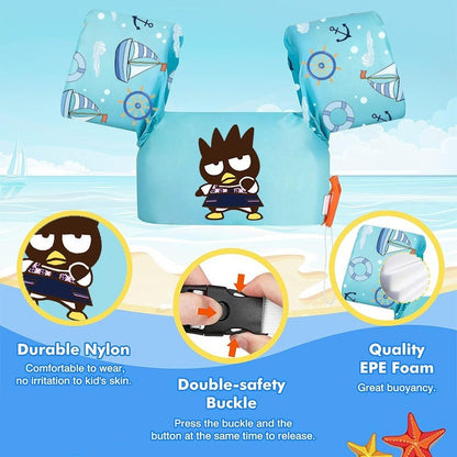 Kids Adjustable Swim Vest for Toddlers Ages 1-9 – Lightweight Floating Jacket, Cute Blue Cartoon Pattern, Patented Safety Design for Boys