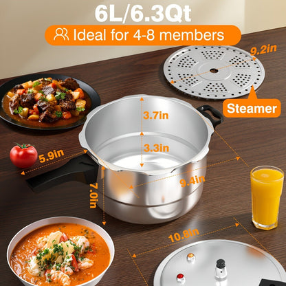 Pressure Cooker Aluminum with Canner Rack, Large 6QT 8QT 10QT Pressure Canner for Home Canning