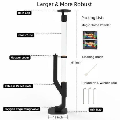 Wood Pellet Patio Heater Portable Gravity Feed Rocket Stove with Glass Tube Flame, Smokeless Non-Electric Outdoor Fire Pit for Backyard