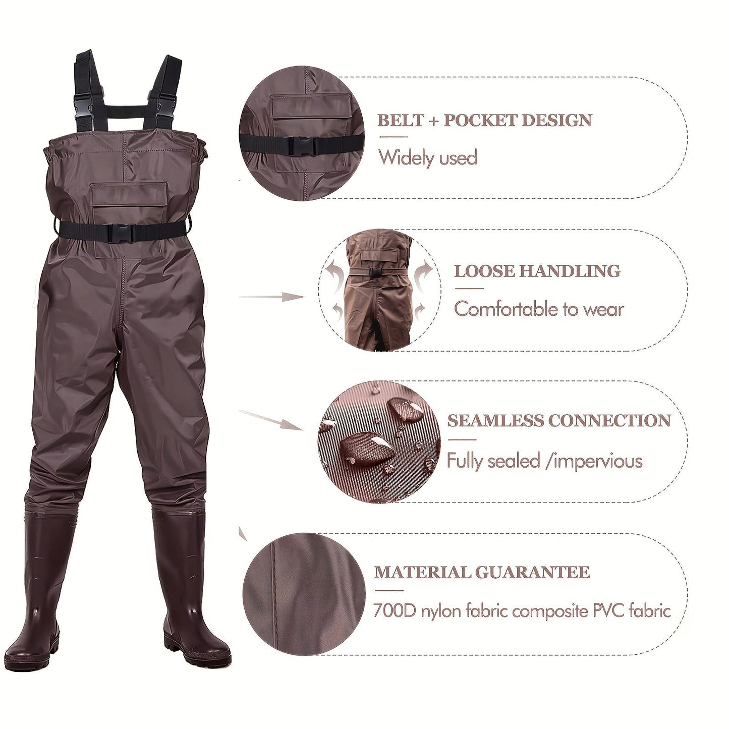 Fishing Waders with Boots for Men & Women – 3-Ply Nylon Lightweight Breathable Wading Pants with PVC Lining, Anti-Slip Sole & Pockets