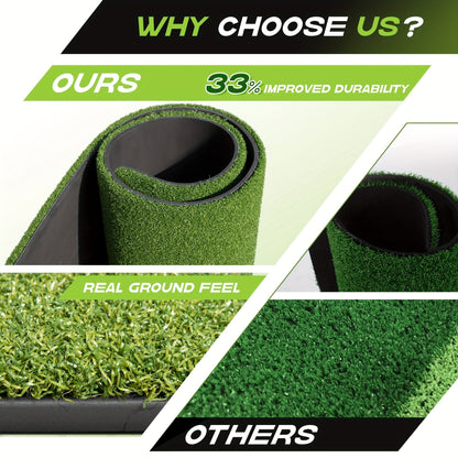 Golf Hitting Mat with Artificial Turf & Non-Slip EVA Base, Indoor Outdoor Golf Practice Mat Set with 9 Golf Balls 8 Tees & Rubber Tee