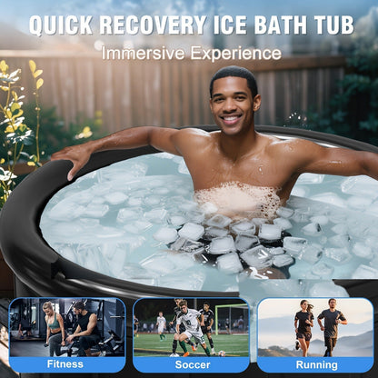 Cold Plunge Tub Foldable Ice Bath, 95-Gallon 34"x34"x30" Portable Cold Water Therapy Tub for Indoor & Outdoor Recovery