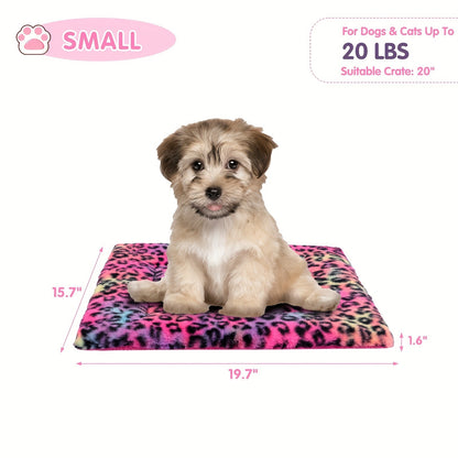 Reversible Plush Pet Mat Leopard Print Fleece Soft Warm Dog Cat Bed Pad Anti-Slip Machine Washable for Crate Car Sofa Floor