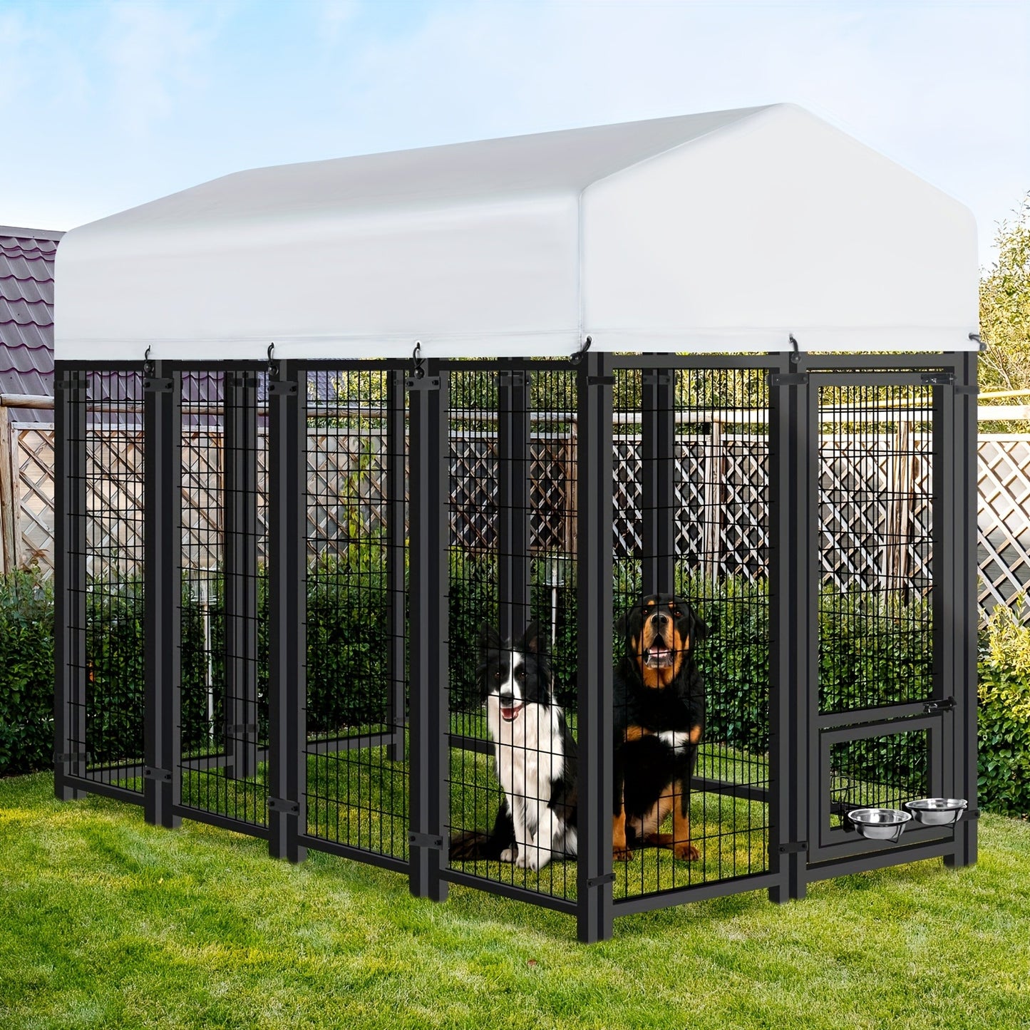 Outdoor Dog Enclosure Welded Wire Steel with UV-Resistant Roof Cover Secure Lock Dog Playpen Fence Run for Large Dogs 4x4 6x4 8x4 ft 6ft