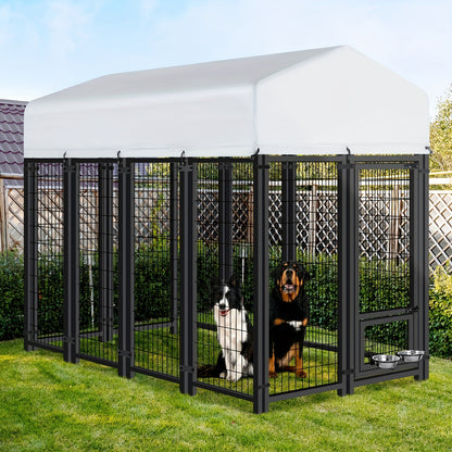 Outdoor Dog Enclosure Welded Wire Steel with UV-Resistant Roof Cover Secure Lock Dog Playpen Fence Run for Large Dogs 4x4 6x4 8x4 ft 6ft