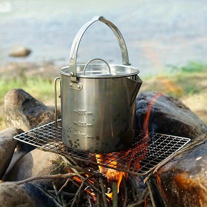 Stainless Steel Camping Kettle 1.2L Collapsible Hanging Portable Outdoor Teapot with Lid for Camping Hiking Picnic Backpacking Campfire