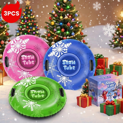 Snow Sled Tubes 3-Pack Foldable Inflatable – Triple-Layer PVC Snow Tubes 36 & 40 Inch, 220 lbs Capacity, 3-Layer Airlock Valve