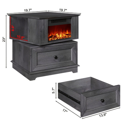 Electric Stove Heater End Table Rotatable Fireplace Side Table 1400W 4800 BTU Indoor Heater with Storage for Garden, Patio and Yard Use