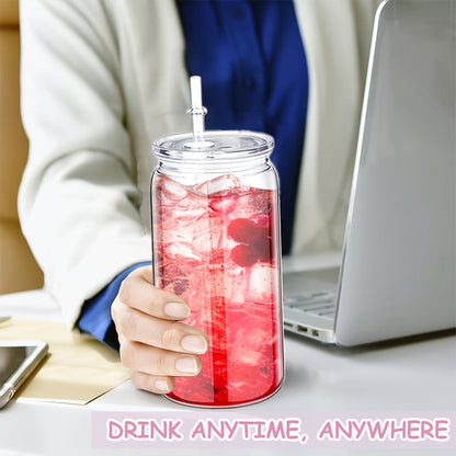 16oz Plastic Cups with Lids and Straws Bulk 25pcs Set Clear Flat Bottom Tumbler Single or Double Wall for Iced Coffee Boba Water Juice Party