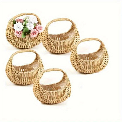 Wicker Basket Set Half Moon Shape with Handle – Small Rattan Baskets 3/5/6 Pcs for Wedding Flower, Home Decor, Garden Storage & Picnic