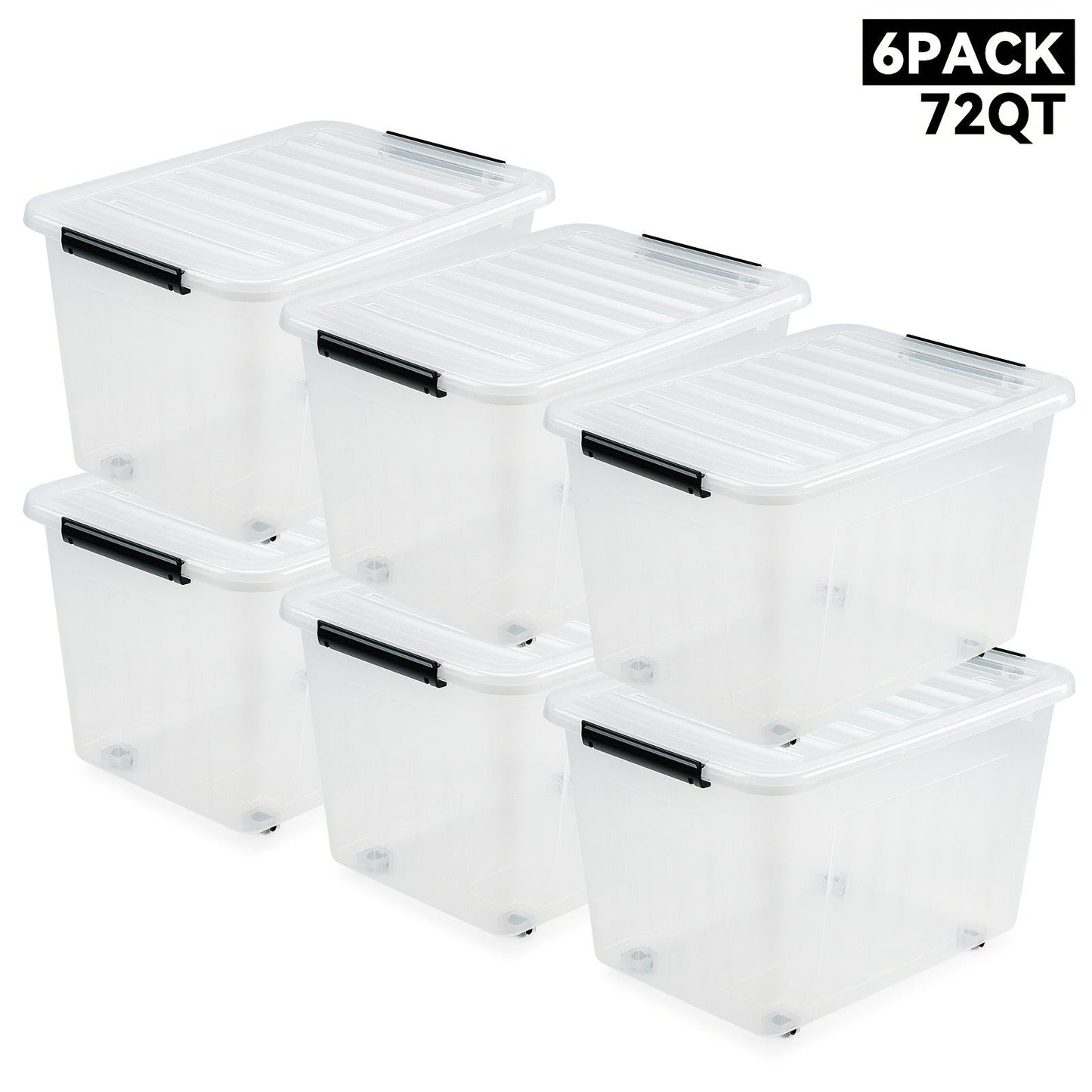 72QT or 97QT Stackable Storage Container Sets with Latching Lids in Clear, Pink/White or Gray/Yellow