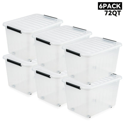 72QT or 97QT Stackable Storage Container Sets with Latching Lids in Clear, Pink/White or Gray/Yellow