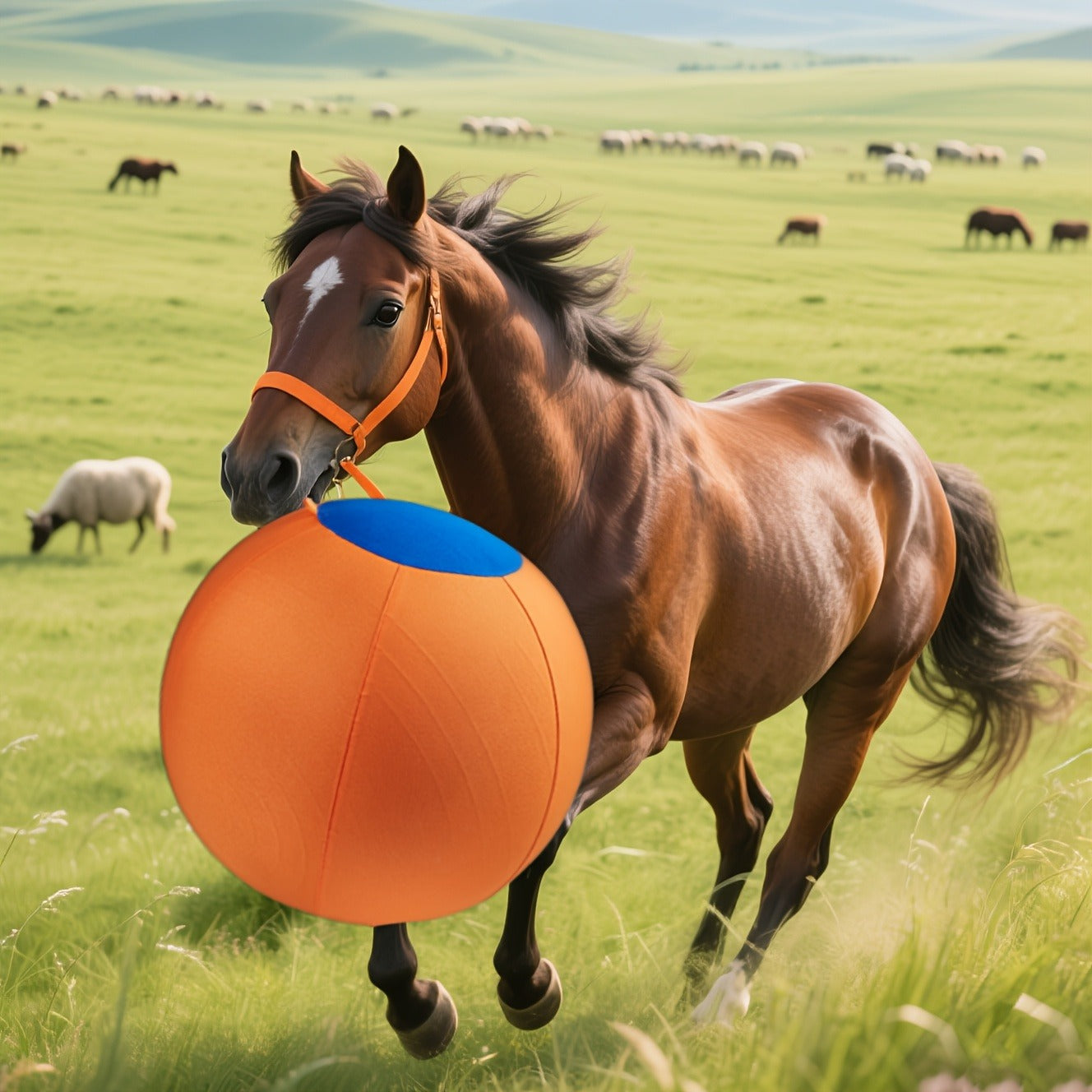 Horse Training Ball 21.7" Anti-Burst Silicone Grazing Ball with Cover & Hanging Belt for Horses Goats Dogs
