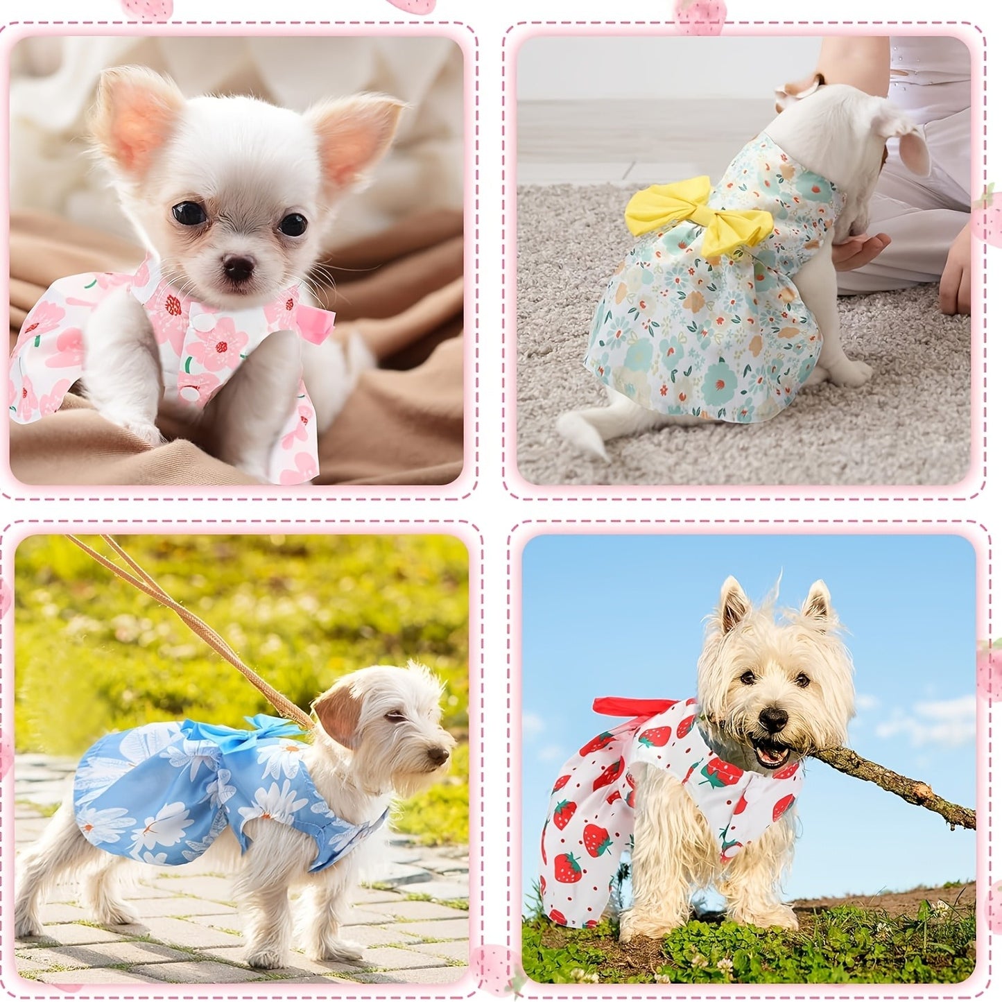 Dog Dress Floral Princess Bow – Cute Puppy Summer Dress for Small Dogs & Cats, Pink & Red Pet Dog Skirt with Bow Decoration