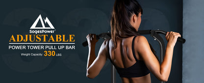 Power Tower Dip Station Pull Up Bar for Home Gym – 330lb Capacity, 10 Height Levels 65"-83", 6 Exercise Positions