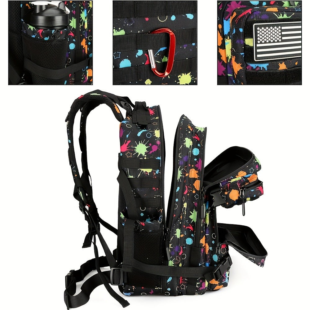 Large Hiking Backpack 45L Fluorescent Tie Dye – Lightweight Daypack for Camping, Travel, Cycling, Fitness & School