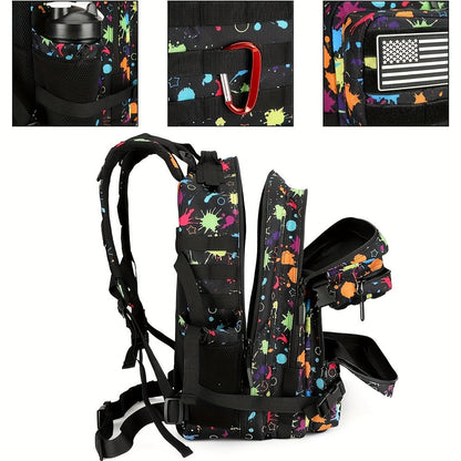 Large Hiking Backpack 45L Fluorescent Tie Dye – Lightweight Daypack for Camping, Travel, Cycling, Fitness & School