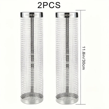 Rolling Grill Basket Stainless Steel 2-Pack, Cylinder BBQ Basket with Hook & Fork for Vegetables