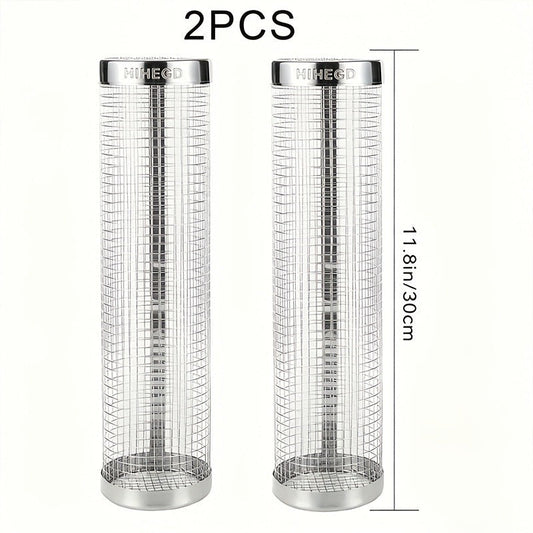 Rolling Grill Basket Stainless Steel 2-Pack, Cylinder BBQ Basket with Hook & Fork for Vegetables