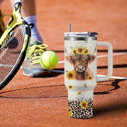 Insulated Tumbler 40oz Cow Print 304 Stainless Steel with Handle, Lid and Double-Wall Vacuum Design