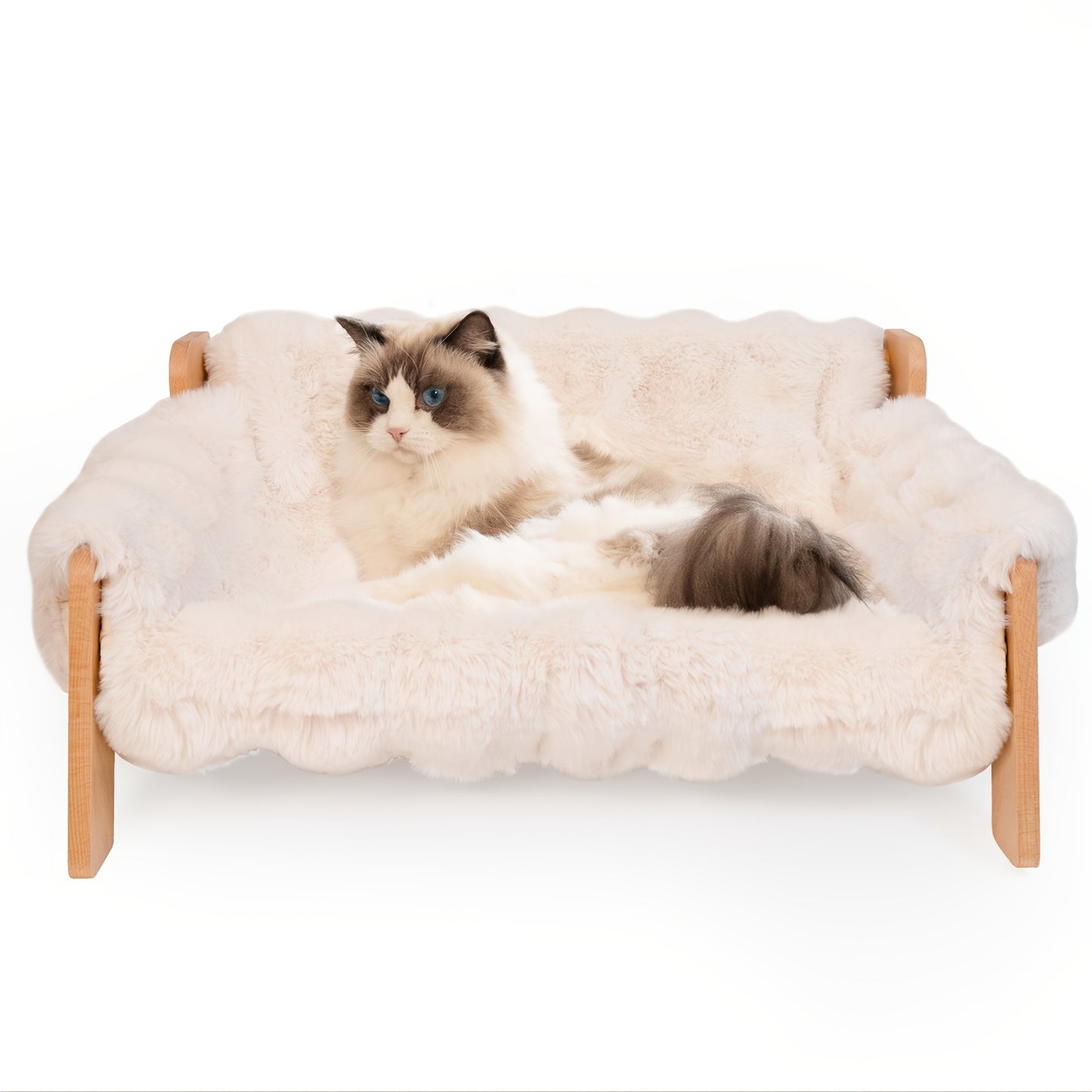 Raised Solid Wood Pet Couch Bed Elevated Modern Cat & Dog Sofa Chair 27x18x12 Inch – Thick Wide Wood Frame Space-Saving Cozy Pet Furniture