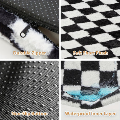 Orthopedic Dog Bed with Removable Washable Cover – Non-Slip Bottom, Black & White Plaid, Soft Memory Foam Dog Sofa Bed
