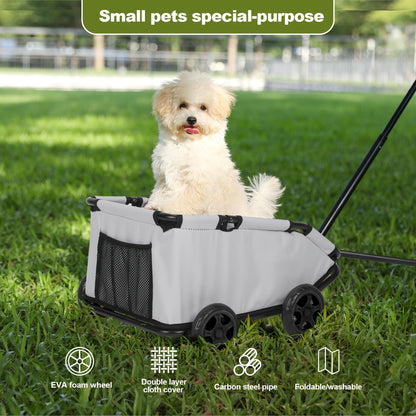 Pet Stroller Foldable 4-Wheel Dog Cat Stroller with Storage Basket – 360° Swivel Front Wheels, Rear Brake