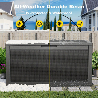 100-Gallon Rattan-Style Outdoor Deck Box with Lockable Lid, Lift Supports and Black Finish