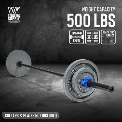 6FT Olympic Barbell Bar 2 Inch | 28mm Grip Shaft Cold Rolled Steel | 30lb Weightlifting Bar for Squat Deadlift Bench Press Powerlifting |