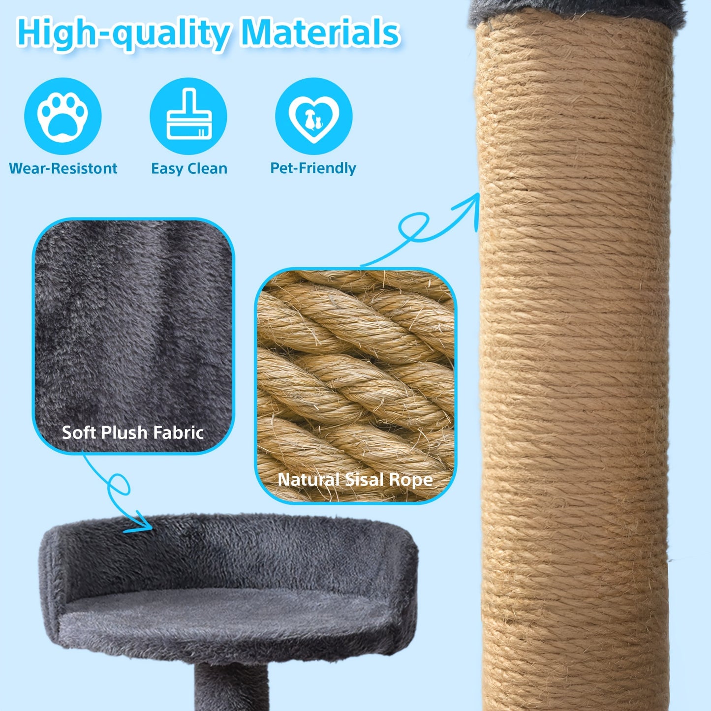 Cat Tree for Large Cats, Tower Multi-Level with Cat Bed, Condo & Sisal Scratching Post – 3 or 4 Tier Indoor Cat Tree for Large Cats