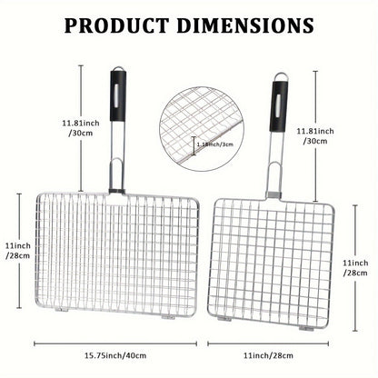 Grill Basket Stainless Steel Folding BBQ Grilling Basket for Fish Chicken Vegetables Shrimp Portable Outdoor Camping Barbecue Accessory 3