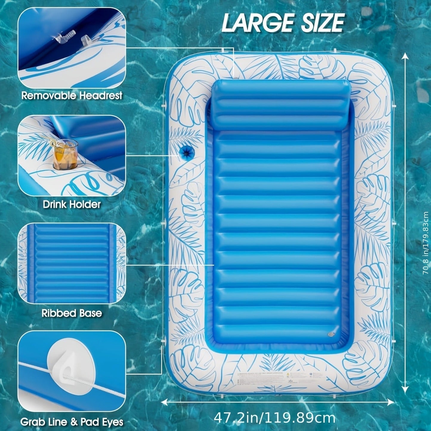 Tanning Pool Float 4-in-1, Inflatable Sunbathing Lounger with Detachable Pillow, Cup Holder & Wrap Rope