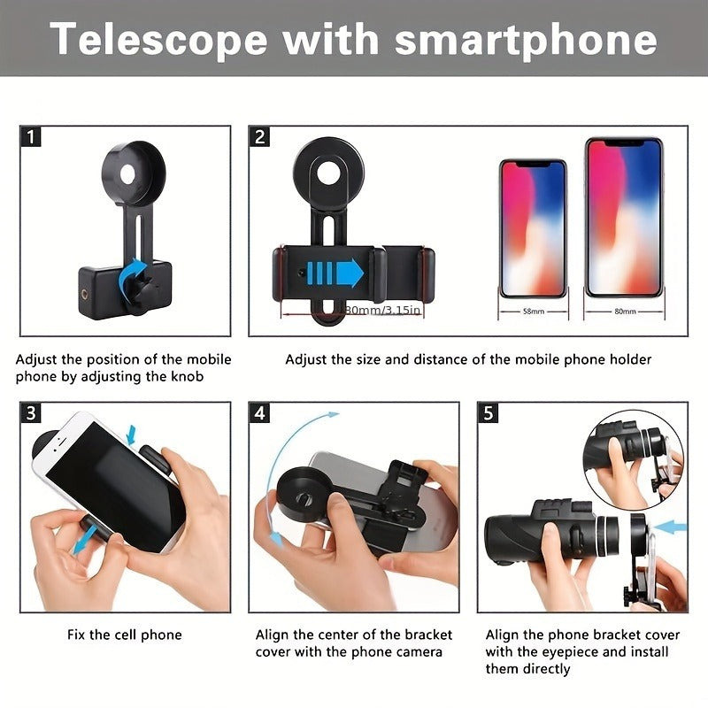 High Power Monocular Telescope with Smartphone Adapter and Tripod, BAK4 Prism HD Monocular for Bird Watching Wildlife Viewing Hiking