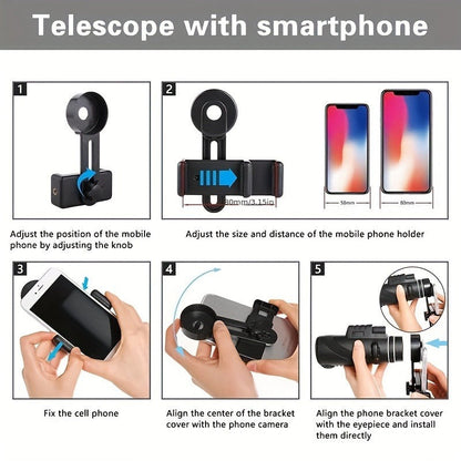 High Power Monocular Telescope with Smartphone Adapter and Tripod, BAK4 Prism HD Monocular for Bird Watching Wildlife Viewing Hiking
