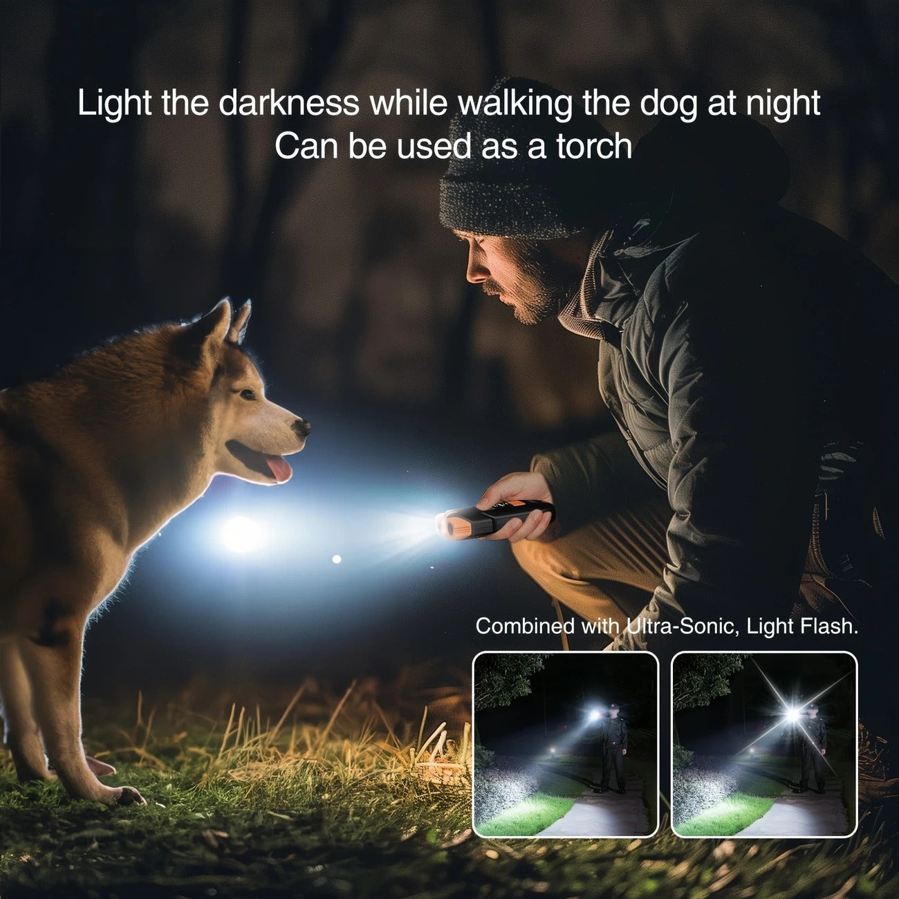 Ultrasonic Dog Bark Control Device with LED Flashlight – Adjustable Anti-Barking Trainer, Portable Indoor Outdoor Dog Behavior Corrector