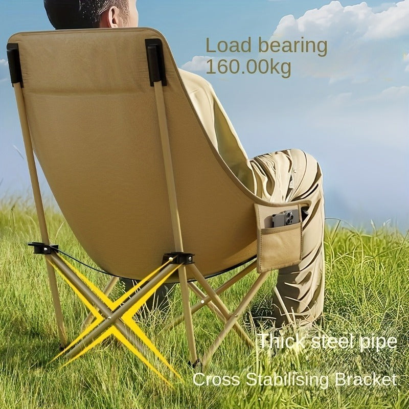 Portable Folding Moon Chair High Back 2pcs – Durable Iron Alloy Frame, Lightweight Foldable Camping Chair for Outdoor Leisure, Fishing