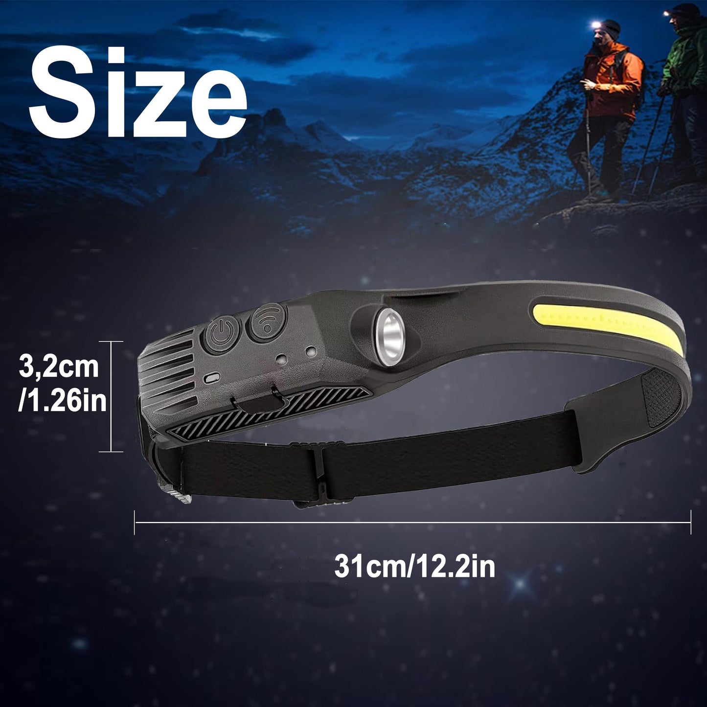 Four-Pack Rechargeable COB Strip Headlamps with 230° Wide-Light Label, Side Spotlight and Motion Sensor