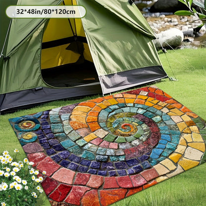 Area Rug Multicolor Mosaic Indoor Outdoor Mat with Rubber Backing and Five Washable Size Options