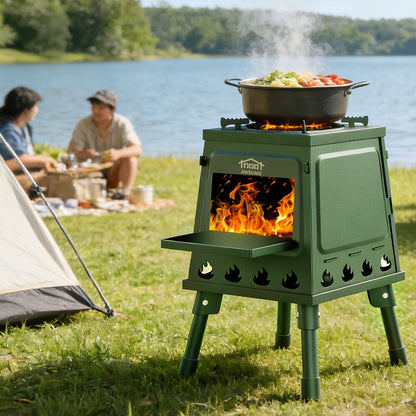 Foldable Wood Burning Camp Stove, Portable Outdoor Cooking Rocket Stove for Camping, Hiking, Picnics, BBQ & Travel