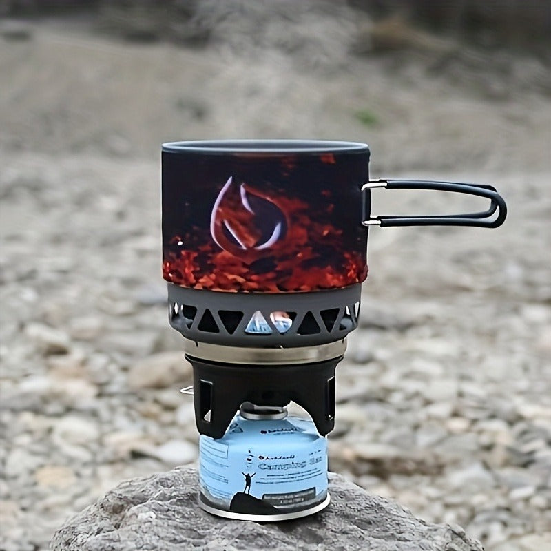 Backpacking Stove Cooking System with Pot Piezo Ignition 1KW Isobutane Burner 1.2L Pot Brackets Included for Garden, Patio and Yard Use